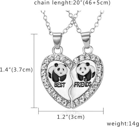 RTY 2 قطعة الدب الباندا لطيف مطابقة القلب Bff قلادة فضية قلادة هدية لأفضل الأصدقاء in Kuwait