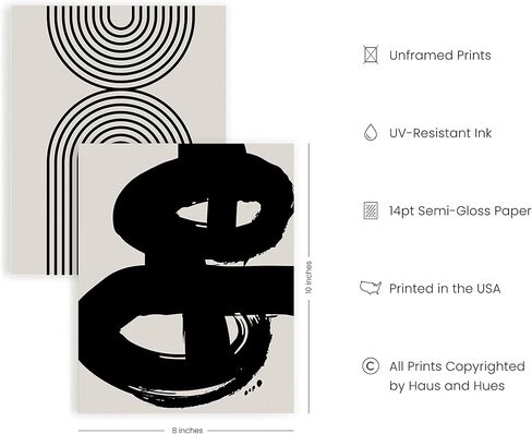 HAUS AND HUES Black Abstract Painting Aesthetic - Set of 6, Modern Abstract, Black and Gray, One Line Abstract Art, Geometric Print, Minimalist wall art (8" x 10", UNFRAMED) in Saudi Arabia