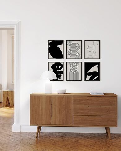HAUS AND HUES Black Abstract Painting Aesthetic - Set of 6, Modern Abstract, Black and Gray, One Line Abstract Art, Geometric Print, Minimalist wall art (8" x 10", UNFRAMED) in Saudi Arabia