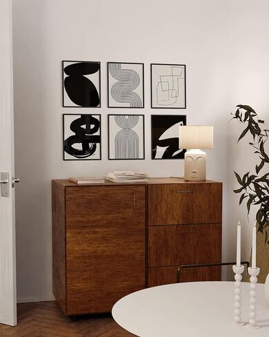 HAUS AND HUES Black Abstract Painting Aesthetic - Set of 6, Modern Abstract, Black and Gray, One Line Abstract Art, Geometric Print, Minimalist wall art (8" x 10", UNFRAMED) in Saudi Arabia