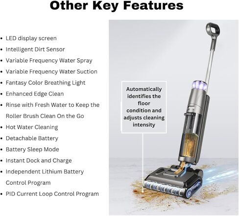 SA01 مكنسة وممسحة جافة ورطبة لاسلكية للأرضيات الصلبة والسجاد قصير الوبر، تنظيف ذاتي وجاف in Kuwait