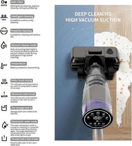 SA01 مكنسة وممسحة جافة ورطبة لاسلكية للأرضيات الصلبة والسجاد قصير الوبر، تنظيف ذاتي وجاف in Kuwait