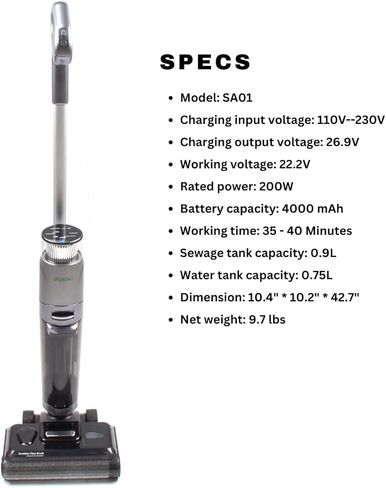SA01 مكنسة وممسحة جافة ورطبة لاسلكية للأرضيات الصلبة والسجاد قصير الوبر، تنظيف ذاتي وجاف in Kuwait