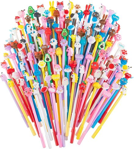 Marspark 140 Pieces Cute Cartoon Gel Ink Pens Black Ink Cool Kawaii Cute Pens Bulk Assorted Style Novelty Office Rollerball for Student Kids School Supplies Present(Cool Animal) in Saudi Arabia
