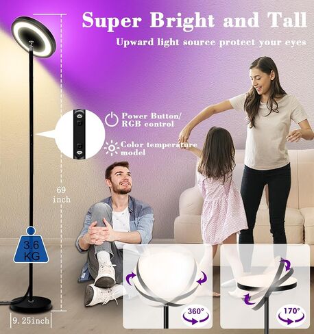 LED Corner Floor Lamp, Modern RGBW Standing Lamps, Color Changing Light with Remote & App Control, Dimmable Mood Lighting for Living Room Bedroom Gaming Room, Tall Lamp DIY Mode & Timing in Saudi Arabia