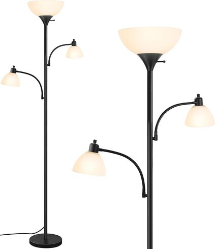 Led Floor Lamp, Torchiere Bright Black Floor Lamp with 2 Reading Lamps, Led Tall Standing Pole Lamps for Living Room Bedroom Office, 3 Way Switch, 3 Led Bulbs Included in Saudi Arabia