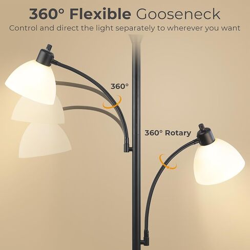 Led Floor Lamp, Torchiere Bright Black Floor Lamp with 2 Reading Lamps, Led Tall Standing Pole Lamps for Living Room Bedroom Office, 3 Way Switch, 3 Led Bulbs Included in Saudi Arabia