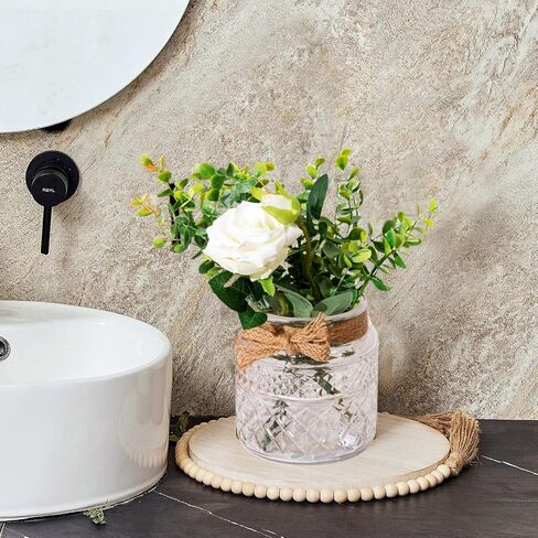 Fake Flowers with Glass Vase, Home Decor with Plants Flowers for Living Room Home Office Decor Floral Arrangement Artificial Flowers in Vase Dining Table Centerpiece in Saudi Arabia