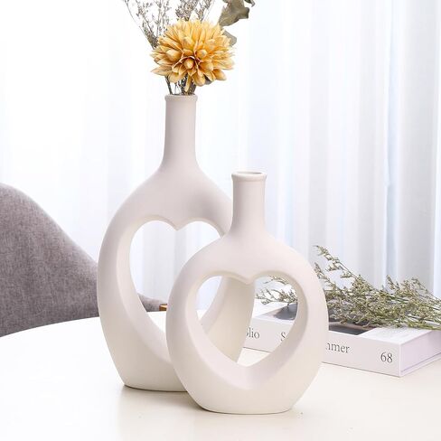 Matte Geometric Black Ceramic Vases for Decor Set of 2 Boho Modern Home Decor for Living Room for Flowers Nordic Minimalist Style for Table,Bookshelf,Shelf, Office in Saudi Arabia