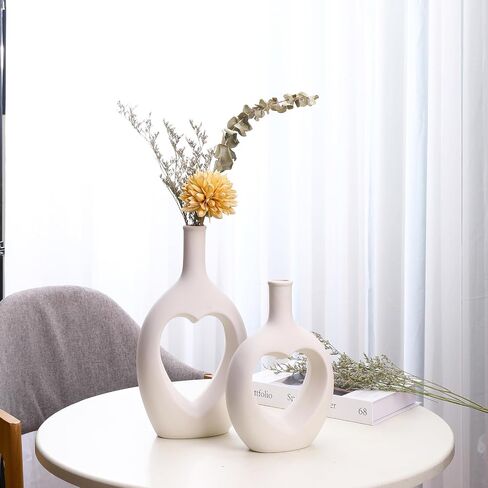 Matte Geometric Black Ceramic Vases for Decor Set of 2 Boho Modern Home Decor for Living Room for Flowers Nordic Minimalist Style for Table,Bookshelf,Shelf, Office in Saudi Arabia