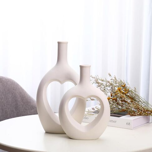 Matte Geometric Black Ceramic Vases for Decor Set of 2 Boho Modern Home Decor for Living Room for Flowers Nordic Minimalist Style for Table,Bookshelf,Shelf, Office in Saudi Arabia