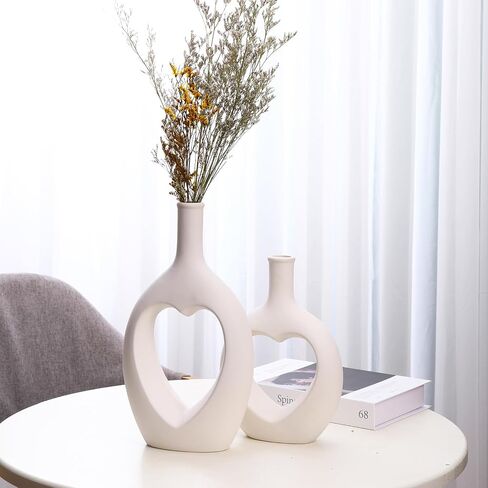 Matte Geometric Black Ceramic Vases for Decor Set of 2 Boho Modern Home Decor for Living Room for Flowers Nordic Minimalist Style for Table,Bookshelf,Shelf, Office in Saudi Arabia