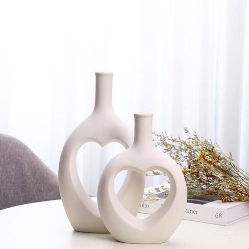Matte Geometric Black Ceramic Vases for Decor Set of 2 Boho Modern Home Decor for Living Room for Flowers Nordic Minimalist Style for Table,Bookshelf,Shelf, Office in Saudi Arabia