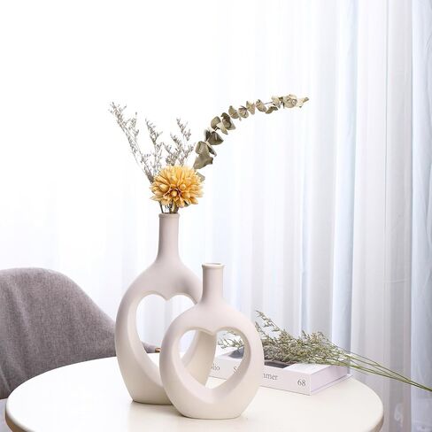 Matte Geometric Black Ceramic Vases for Decor Set of 2 Boho Modern Home Decor for Living Room for Flowers Nordic Minimalist Style for Table,Bookshelf,Shelf, Office in Saudi Arabia