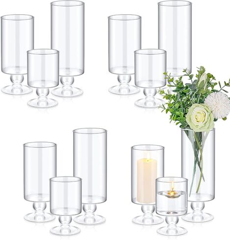 Set of 12 Glass Vase Glass Candle Holder Size 5.5, 7.9, 9.3 Inch Tall Glass Pillar Candle Holders Glass Cylinder Vases Floating Candle Holder Flower Vase for Home Wedding Party Centerpieces in Saudi Arabia