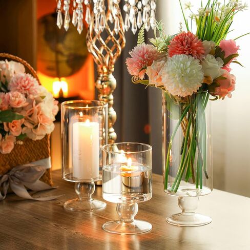Set of 12 Glass Vase Glass Candle Holder Size 5.5, 7.9, 9.3 Inch Tall Glass Pillar Candle Holders Glass Cylinder Vases Floating Candle Holder Flower Vase for Home Wedding Party Centerpieces in Saudi Arabia