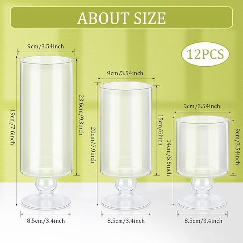 Set of 12 Glass Vase Glass Candle Holder Size 5.5, 7.9, 9.3 Inch Tall Glass Pillar Candle Holders Glass Cylinder Vases Floating Candle Holder Flower Vase for Home Wedding Party Centerpieces in Saudi Arabia