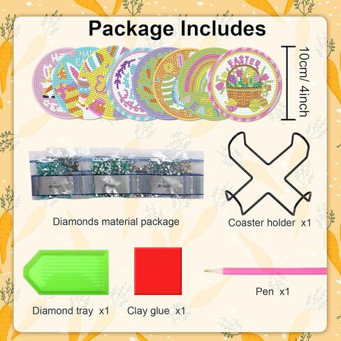 8 قطع من قواعد الأكواب الفنية الماسية لعيد الفصح من JUNEBRUHSS، قواعد الأكواب المصنوعة من الألماس على شكل أرنب عيد الفصح مع حامل مجموعات الطلاء لمستلزمات تزيين المنزل وحفلات عيد الفصح in Kuwait