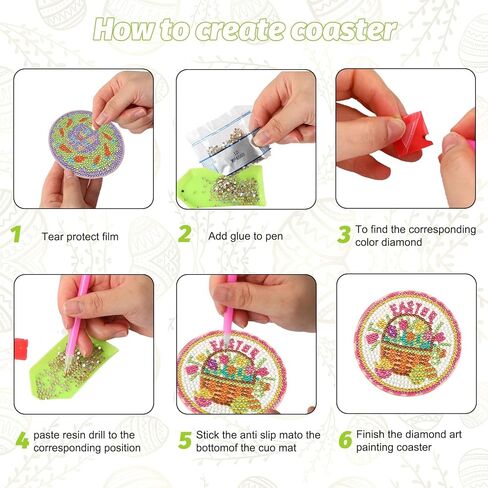 8 قطع من قواعد الأكواب الفنية الماسية لعيد الفصح من JUNEBRUHSS، قواعد الأكواب المصنوعة من الألماس على شكل أرنب عيد الفصح مع حامل مجموعات الطلاء لمستلزمات تزيين المنزل وحفلات عيد الفصح in Kuwait