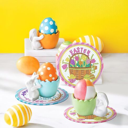 8 قطع من قواعد الأكواب الفنية الماسية لعيد الفصح من JUNEBRUHSS، قواعد الأكواب المصنوعة من الألماس على شكل أرنب عيد الفصح مع حامل مجموعات الطلاء لمستلزمات تزيين المنزل وحفلات عيد الفصح in Kuwait