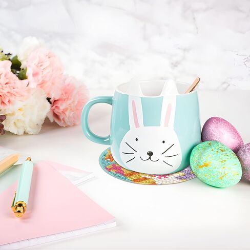 8 قطع من قواعد الأكواب الفنية الماسية لعيد الفصح من JUNEBRUHSS، قواعد الأكواب المصنوعة من الألماس على شكل أرنب عيد الفصح مع حامل مجموعات الطلاء لمستلزمات تزيين المنزل وحفلات عيد الفصح in Kuwait