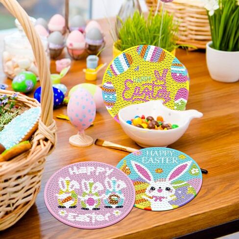 8 قطع من قواعد الأكواب الفنية الماسية لعيد الفصح من JUNEBRUHSS، قواعد الأكواب المصنوعة من الألماس على شكل أرنب عيد الفصح مع حامل مجموعات الطلاء لمستلزمات تزيين المنزل وحفلات عيد الفصح in Kuwait