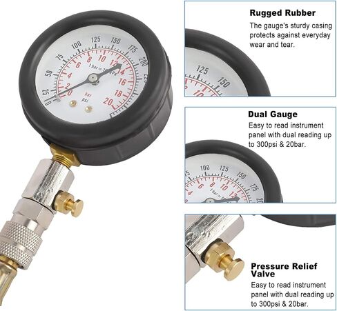 Engine Compression Tester, 8PCS Engine Cylinder Pressure Gauge for Petrol Gas Engine Automotive Tool Gauge for Car & Truck in Saudi Arabia