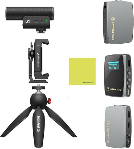Liquid Audio Sennheiser Microphone MKE 400 Mobile Kit Bundle with Mirfak Audio WE10 Pro Dual-Channel Wireless Microphone System Polishing Cloth in Saudi Arabia