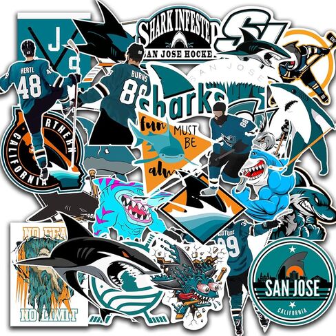 26 PCS Set of San Jose Vinyl Sharks Stickers Pack San Jose Decal Sharks 2-3 inches in Kuwait