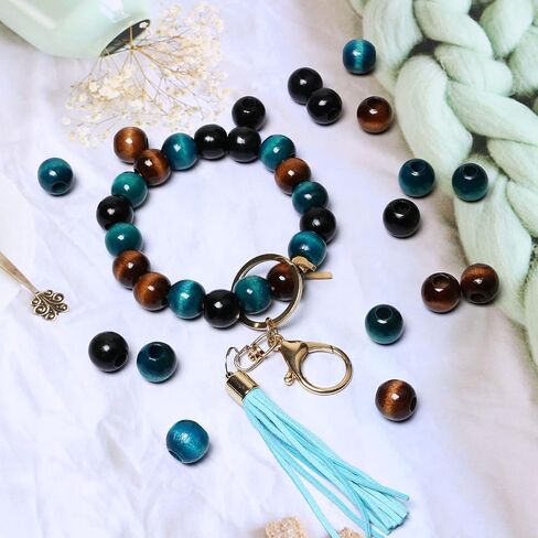 120 15mm Wood Beads - Hole 7mm for Macrame Projects, Large Hole Gold Wooden Marame Beads for Handmade Crafts Home Decor in Saudi Arabia