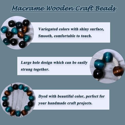 120 15mm Wood Beads - Hole 7mm for Macrame Projects, Large Hole Gold Wooden Marame Beads for Handmade Crafts Home Decor in Saudi Arabia