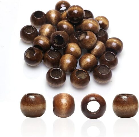 120 15mm Wood Beads - Hole 7mm for Macrame Projects, Large Hole Gold Wooden Marame Beads for Handmade Crafts Home Decor in Saudi Arabia