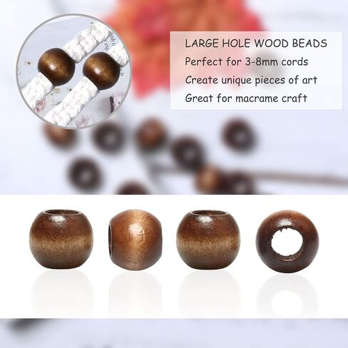120 15mm Wood Beads - Hole 7mm for Macrame Projects, Large Hole Gold Wooden Marame Beads for Handmade Crafts Home Decor in Saudi Arabia