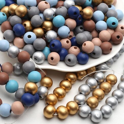 1400Pcs Colored Wooden Beads Round Blue Wooden Beads Colorful Natural Wood Beads Gold Festival Wood Beads Farmhouse Beads for DIY Crafts Easter Party Festival Decoration(6/8/10) in Saudi Arabia
