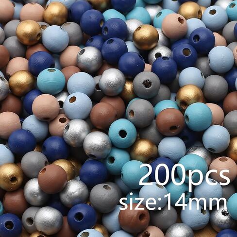 1400Pcs Colored Wooden Beads Round Blue Wooden Beads Colorful Natural Wood Beads Gold Festival Wood Beads Farmhouse Beads for DIY Crafts Easter Party Festival Decoration(6/8/10) in Saudi Arabia