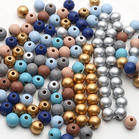 1400Pcs Colored Wooden Beads Round Blue Wooden Beads Colorful Natural Wood Beads Gold Festival Wood Beads Farmhouse Beads for DIY Crafts Easter Party Festival Decoration(6/8/10) in Saudi Arabia