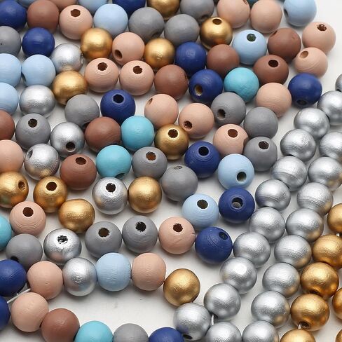 1400Pcs Colored Wooden Beads Round Blue Wooden Beads Colorful Natural Wood Beads Gold Festival Wood Beads Farmhouse Beads for DIY Crafts Easter Party Festival Decoration(6/8/10) in Saudi Arabia