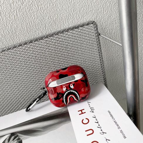 حافظة Air Pods IMD من السيليكون المموهة بأسنان القرش من الجيل الثالث [إصدار 2021]، وغطاء واقٍ لشحن AirPods وغطاء شحن لاسلكي وهدية رائعة (أحمر) in Kuwait