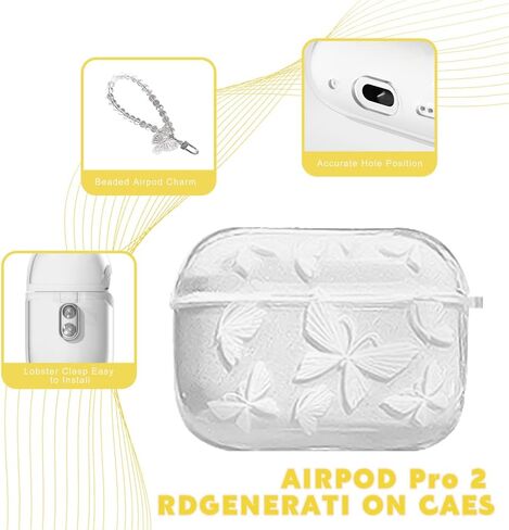 MINSCOSE Cute Airpod pro 2 Clear Case with Keychain,Cute Bling Glitter Butterfly Pattern Design Soft Silicone Smooth Shockproof Compatible with Airpods Pro Charging Case for Girls Women in Saudi Arabia