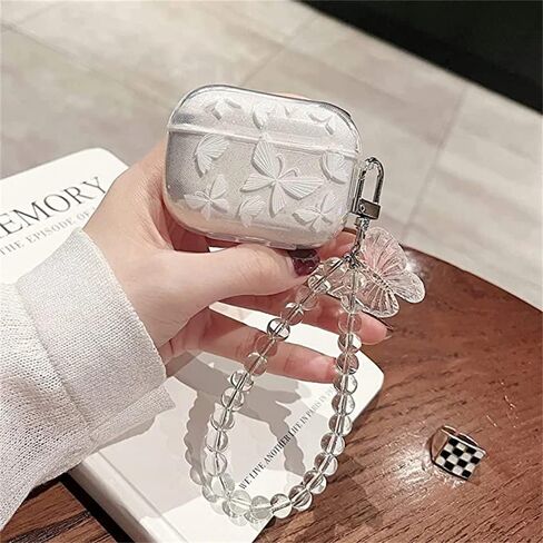 MINSCOSE Cute Airpod pro 2 Clear Case with Keychain,Cute Bling Glitter Butterfly Pattern Design Soft Silicone Smooth Shockproof Compatible with Airpods Pro Charging Case for Girls Women in Saudi Arabia