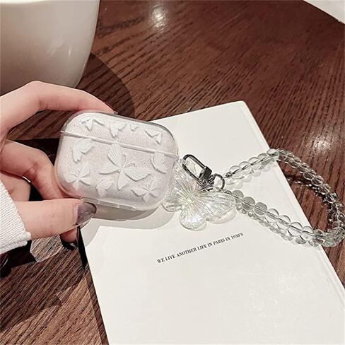 MINSCOSE Cute Airpod pro 2 Clear Case with Keychain,Cute Bling Glitter Butterfly Pattern Design Soft Silicone Smooth Shockproof Compatible with Airpods Pro Charging Case for Girls Women in Saudi Arabia