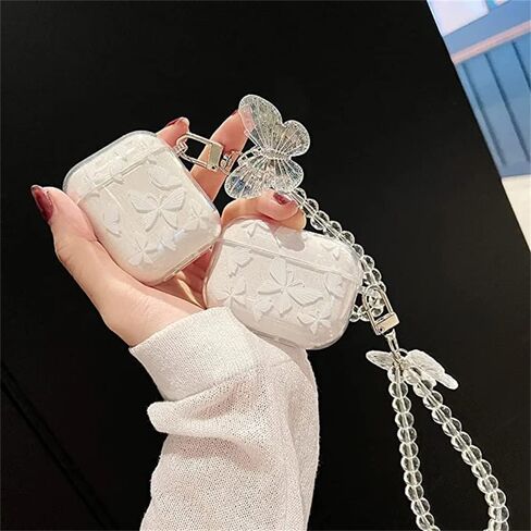 MINSCOSE Cute Airpod pro 2 Clear Case with Keychain,Cute Bling Glitter Butterfly Pattern Design Soft Silicone Smooth Shockproof Compatible with Airpods Pro Charging Case for Girls Women in Saudi Arabia