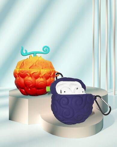 [عبوة من قطعتين] غطاء فاكهة لحافظة AirPods اللطيفة، مجموعة ملحقات حماية من السيليكون الكرتوني ثلاثي الأبعاد لمجموعة Devil Fruit AirPo الجيل الأول / الثاني للأولاد والبنات (فاكهة الشيطان الأرجواني والأحمر والأصفر) in Kuwait