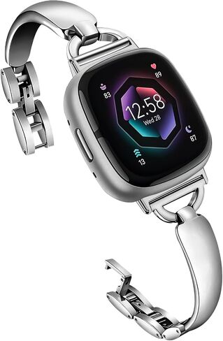 Metal Bands Compatible for Fitbit Sense 2/Fitbit Sense/Fitbit Versa 4//Fitbit Versa 3, D-shaped buckle Strap, Dressy Replacement Wristband for Women in Saudi Arabia