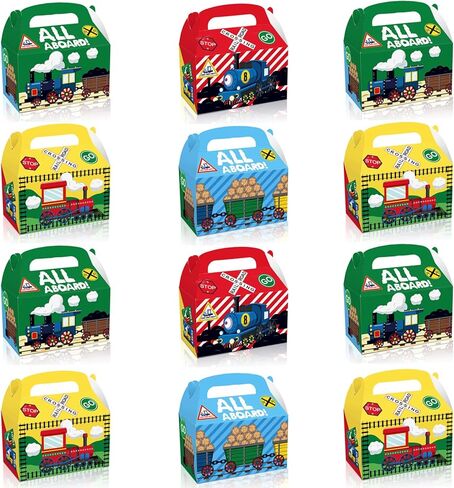 ATSMOICY 12 قطعة من علب الهدايا المفضلة لقطار السكك الحديدية، عبور السكك الحديدية وقطار البخار وحفلات أعياد الميلاد ومستلزمات تزيين الحفلات وصندوق هدايا الحلوى الجيدة in Kuwait