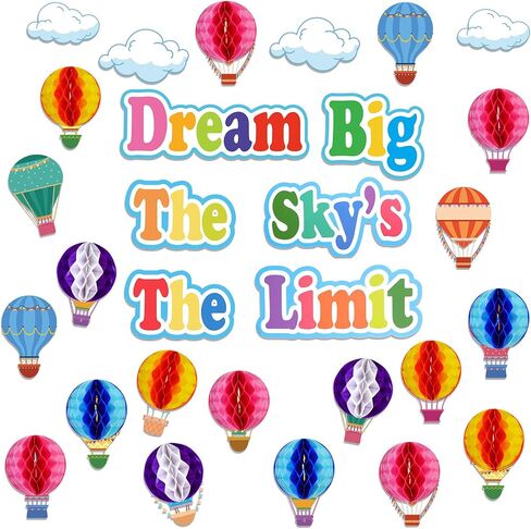 TaoBary 84 Pcs 3D Hot Air Balloon Honeycomb Bulletin Board Set Caterpillars Balloon Bulletin Board Cutouts Honeycomb Apple Popcorn Classroom Bulletin Board Decoration for School (Globo Encantador) in Saudi Arabia