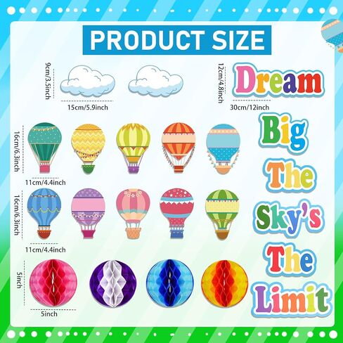 TaoBary 84 Pcs 3D Hot Air Balloon Honeycomb Bulletin Board Set Caterpillars Balloon Bulletin Board Cutouts Honeycomb Apple Popcorn Classroom Bulletin Board Decoration for School (Globo Encantador) in Saudi Arabia