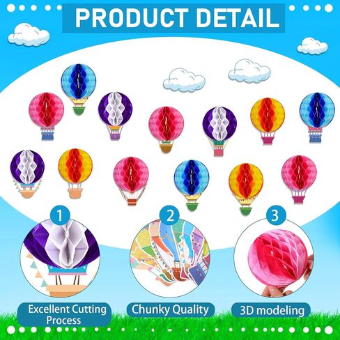 TaoBary 84 Pcs 3D Hot Air Balloon Honeycomb Bulletin Board Set Caterpillars Balloon Bulletin Board Cutouts Honeycomb Apple Popcorn Classroom Bulletin Board Decoration for School (Globo Encantador) in Saudi Arabia