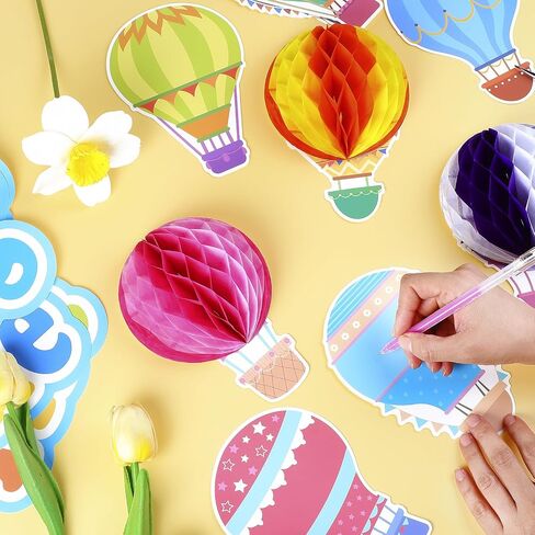 TaoBary 84 Pcs 3D Hot Air Balloon Honeycomb Bulletin Board Set Caterpillars Balloon Bulletin Board Cutouts Honeycomb Apple Popcorn Classroom Bulletin Board Decoration for School (Globo Encantador) in Saudi Arabia