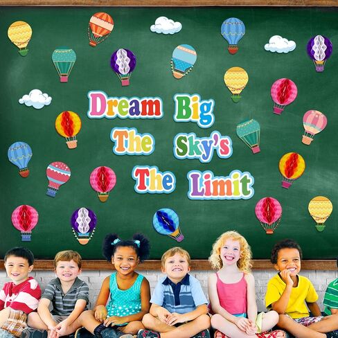 TaoBary 84 Pcs 3D Hot Air Balloon Honeycomb Bulletin Board Set Caterpillars Balloon Bulletin Board Cutouts Honeycomb Apple Popcorn Classroom Bulletin Board Decoration for School (Globo Encantador) in Saudi Arabia